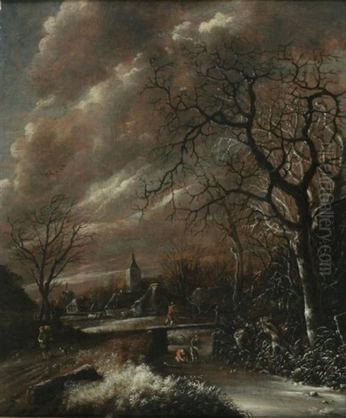 Winter Scene With Figures Oil Painting by Salomon Rombouts