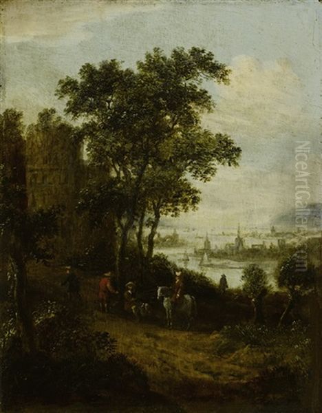 Bewaldeter Weg Mit Reisenden Und Einer Burg Oil Painting by Salomon Rombouts