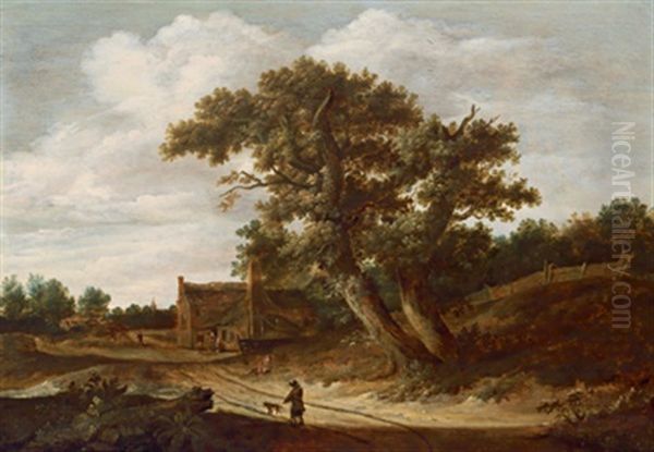 Bewaldete Flusslandschaft Mit Einem Jager Und Seinen Hunden Auf Einem Pfad Oil Painting by Salomon Rombouts