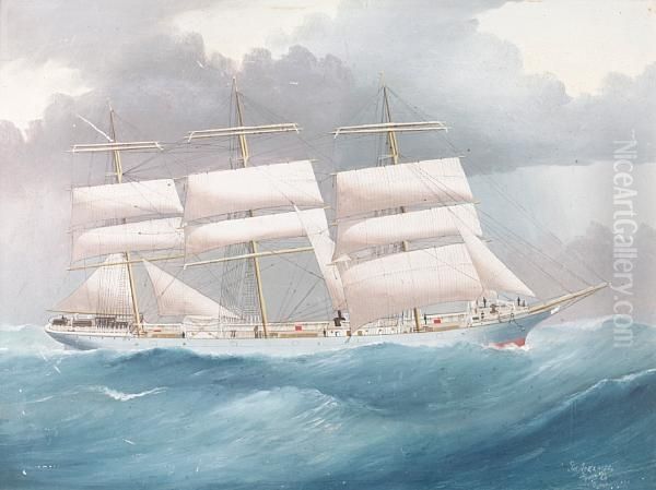 The Three Masted Ship Brynymor At Sea Oil Painting by Reginald Arthur Borstel