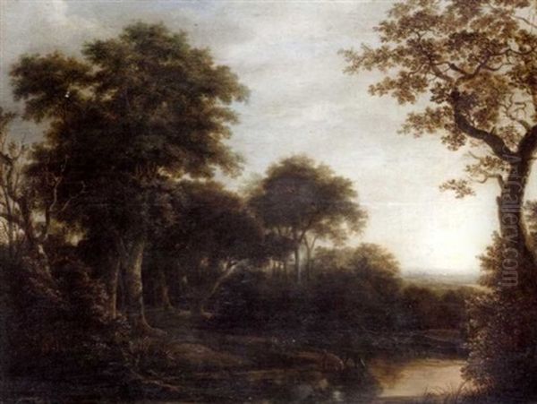 A Huntsman And His Hounds In A Wooded River Landscape Oil Painting by Salomon Rombouts