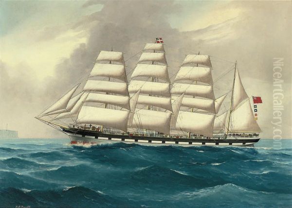 The Four-masted Barque 
West Lothian 
 Under Full Sail Off Sydney Heads Oil Painting by Reginald Arthur Borstel