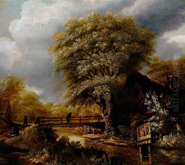 Fluslandschaft Mit Brucke Und Katen Oil Painting by Salomon Rombouts