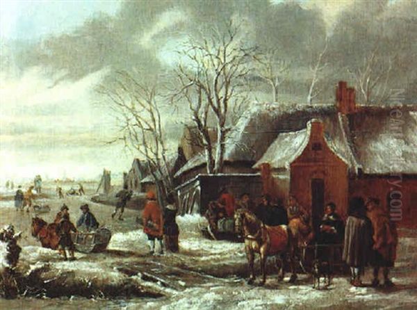 Winterlandschaft Mit Pferdeschlitten Oil Painting by Salomon Rombouts