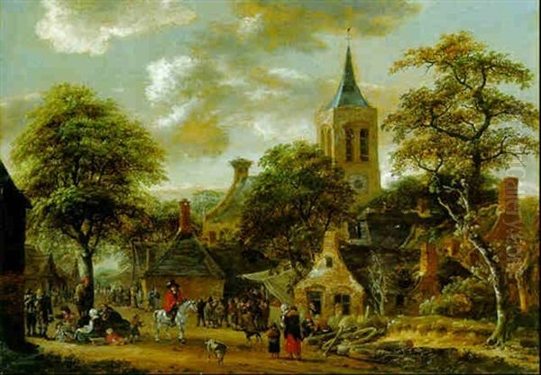 A Village Festival Oil Painting by Salomon Rombouts