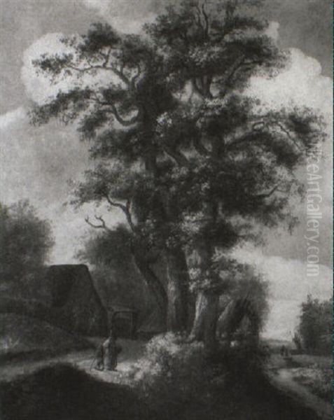 Wooded Landscape With A Mother And Son Walking On A Track Oil Painting by Salomon Rombouts