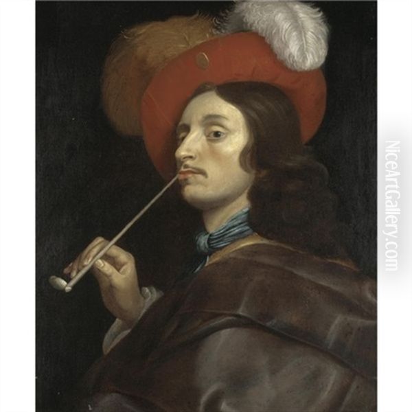 A Cavalier Smoking A Pipe Oil Painting by Theodoor Rombouts