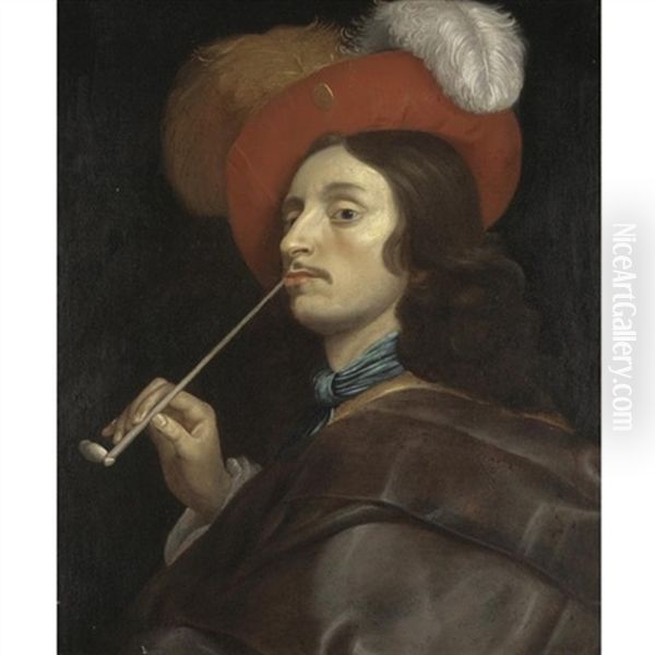 A Cavalier Smoking A Pipe Oil Painting by Theodoor Rombouts