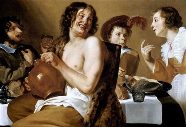 A Laughing Man With Others Eating And Drinking Oil Painting by Theodoor Rombouts