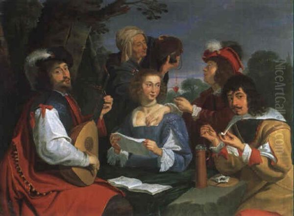 Froehliche Gesellschaft Ein Einem Park, Allegorie Der       Fuenf Sinne Oil Painting by Theodoor Rombouts