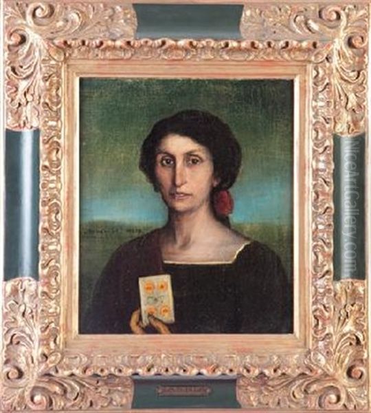 Carmen Casena Con El Cuatro De Oros Oil Painting by Julio Romero De Torres