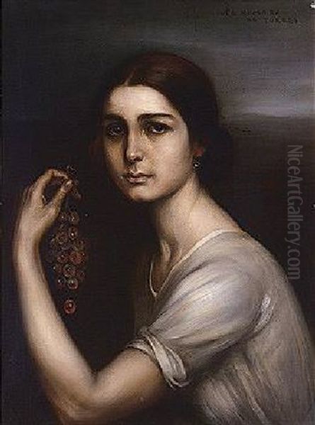 La Nina De Las Uvas Oil Painting by Julio Romero De Torres