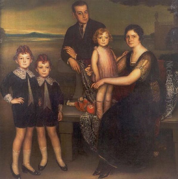 Retrato De La Familia Basabe Oil Painting by Julio Romero De Torres