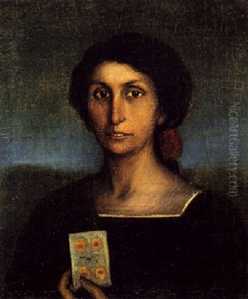 Carmen Casena Con El Cuatro De Oros Oil Painting by Julio Romero De Torres