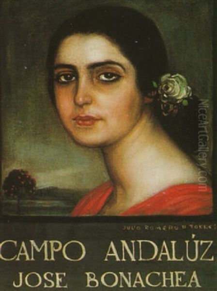 A Portrait Of A Spanish Lady Oil Painting by Julio Romero De Torres