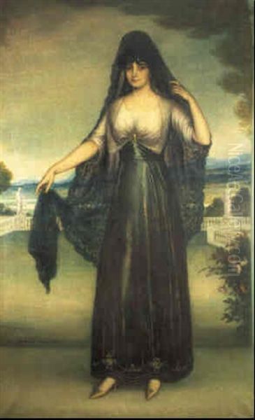 Dama Con Mantilla Espanola Oil Painting by Julio Romero De Torres