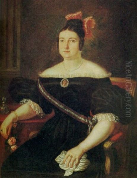 Retrato De Dama Isabelina Con Rosas En La Mano Oil Painting by Jose Maria Romero y Lopez