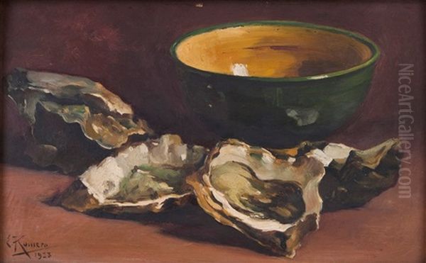 Still Life With Oysters Oil Painting by Eduardo Romero