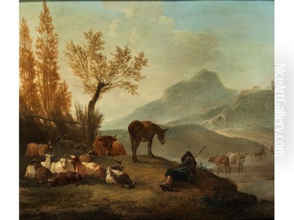 Bergige Landschaft Mit Rastendem Hirten Oil Painting by Willem Romeyn