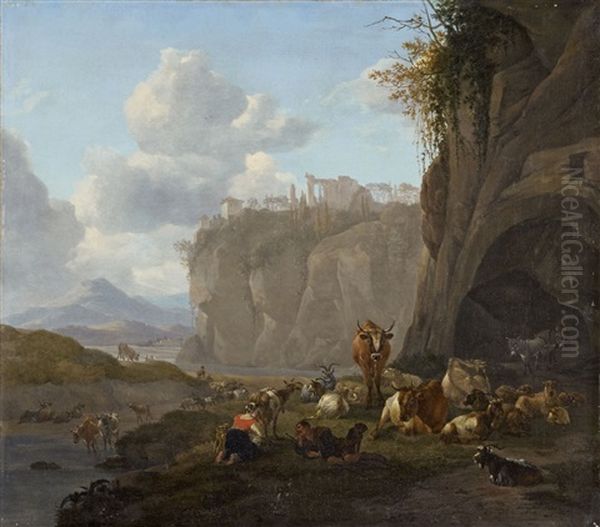 Southern Landscape With Shepherds Oil Painting by Willem Romeyn