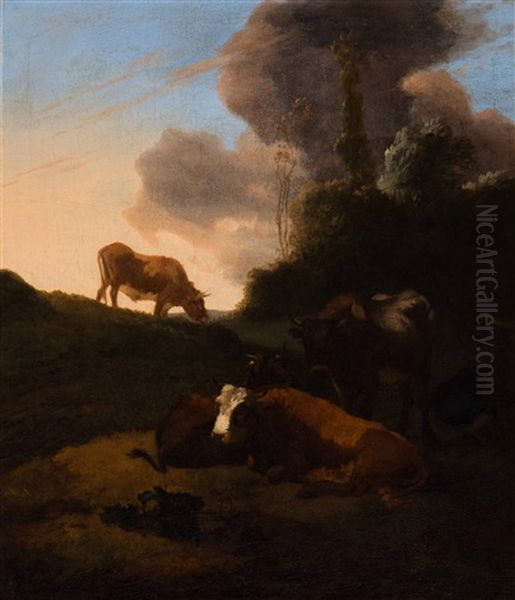 Shepherd Resting With His Cattle Oil Painting by Willem Romeyn