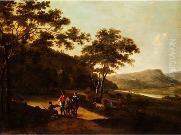 Tiefe Landschaft Mit Reitern Und Bettler Oil Painting by Willem Romeyn