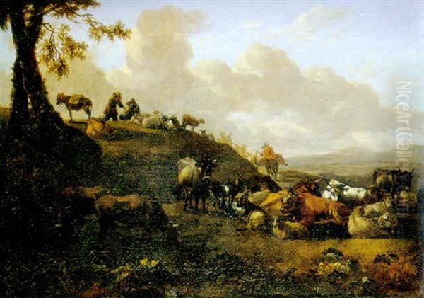 Paisaje Con Pastores Cuidando Sus Rebanos Oil Painting by Willem Romeyn