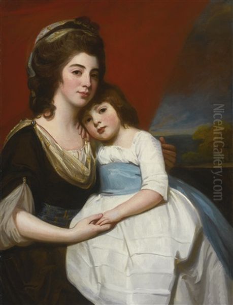 Portrait Of Lady Georgiana Smyth (circa 1757-1799) And Her Son Oil Painting by George Romney