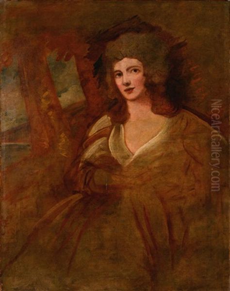 Portrait Of Mrs Tickhill, Nee Sarah Ley, Three-quarter Length Oil Painting by George Romney