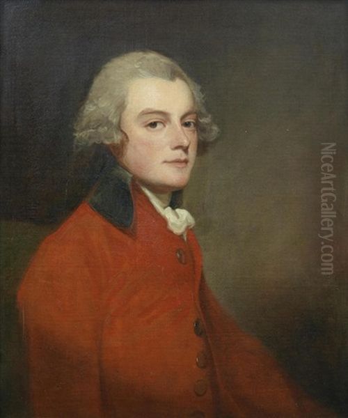 Portrait Of Montagu Burgoyne, Half-length, In A Red Coat Oil Painting by George Romney