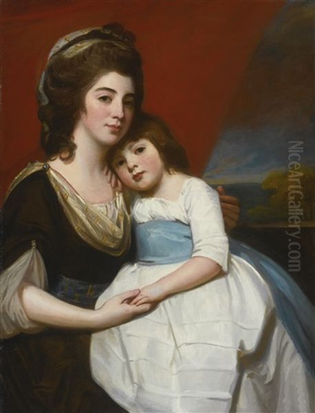 Portrait Of Lady Georgiana Smyth (circa 1757-1799) And Her Son Oil Painting by George Romney