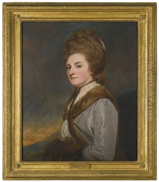 Portrait Of Catherine Ponsonby, Duchess Of St. Albans (1742 - 1789), Daughter Of William, Earl Of Bessborough, Half Length Wearing A Fur Lined Grey Silk Coat by George Romney