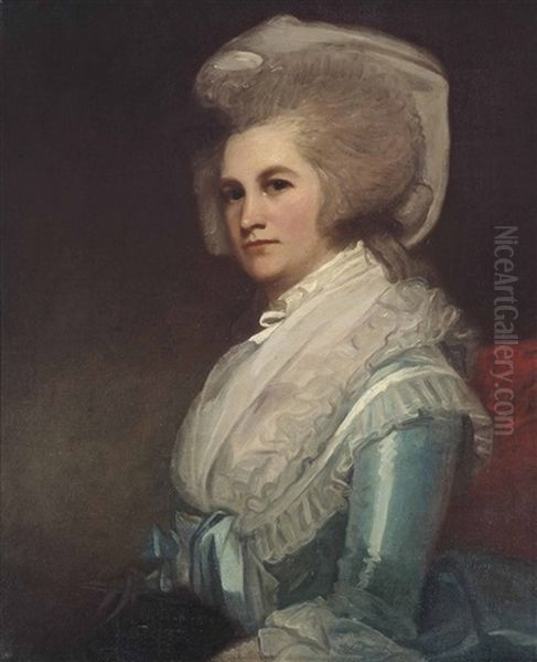 Portrait Of Dorothea, Lady Robinson (1739-1815), Half-length, In A Blue Dress And A White Bonnet Oil Painting by George Romney