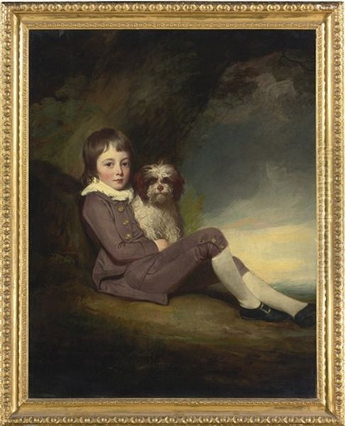 Portrait Of George, Lord Brooke, Son Of George Greville, 2nd Earl Of Warwick, With A Dog Oil Painting by George Romney