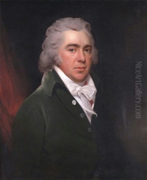 Portrait Of A Gentleman, Half Length, Wearing A Green Jacket Oil Painting by George Romney