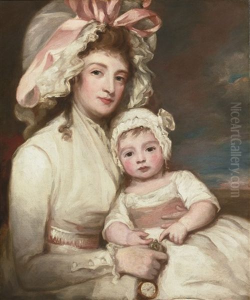 Portrait Of Mrs. Henry Ainslie With Her Child by George Romney