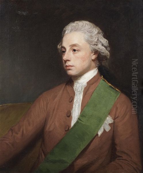 Portrait Of Frederick Howard, 5th Earl Of Carlisle (1748-1825), Half-length, Wearing A Brown Coat And The Green Sash And Star Of The Order Of The Thistle Oil Painting by George Romney