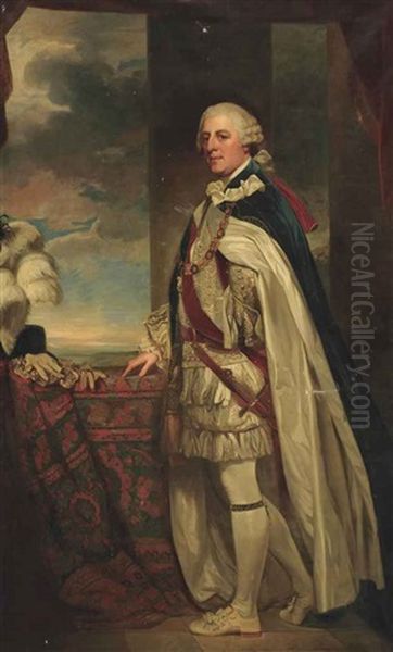 Portrait Of Granville Leveson-gower, 2nd Earl Gower (1721-1803), Full-length, In Garter Robes, Wearing The Chain Of The Order Of The Garter Oil Painting by George Romney