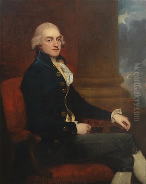 Portrait Of Stratford Canning (1786-1880), Three-quarter Length, Seated, In A Blue Coat Oil Painting by George Romney