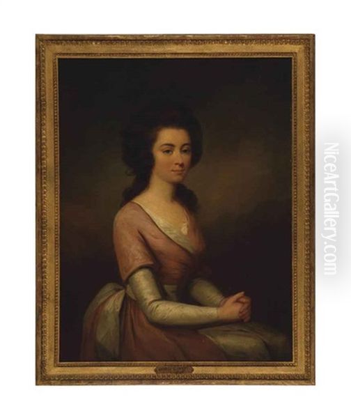 Portrait Of A Lady, Seated, Half-length, In A Pink Dress Oil Painting by George Romney