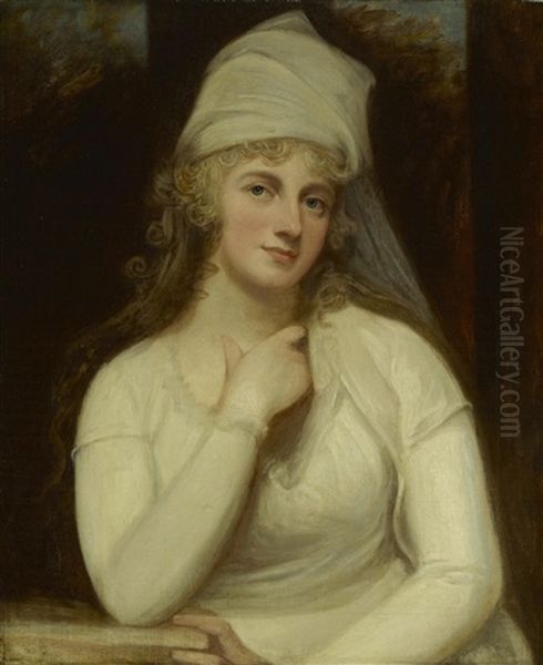 A Portrait Of Anne, Marchioness Townshend, Half-length Oil Painting by George Romney