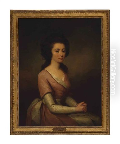 Portrait Of A Lady, Seated, Half-length, In A Pink Dress Oil Painting by George Romney