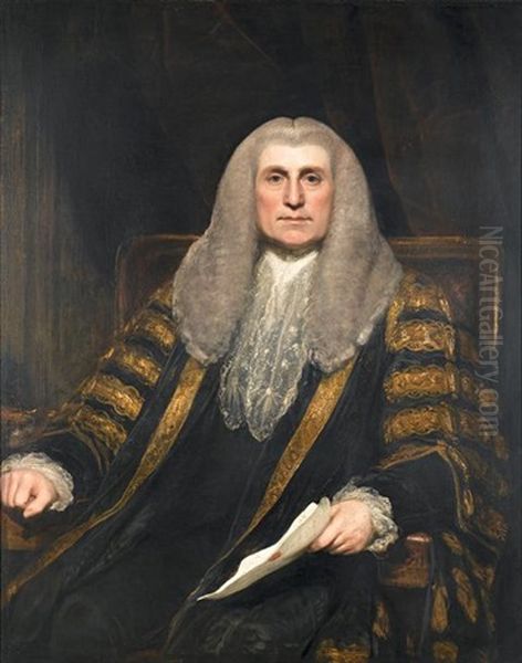 Portrait Of A Gentleman In Lord Chancellor's Robes, Seated, Holding A Document Oil Painting by George Romney