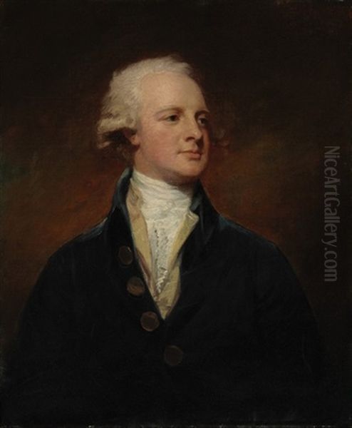 Portrait Of Sir Abraham Hume Of Wormleybury In A Blue Coat Oil Painting by George Romney