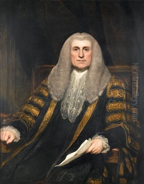 Portrait Of A Gentleman In Lord Chancellor's Robes Holding A Document Oil Painting by George Romney