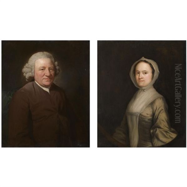 Portrait Of Abraham Rawlinson Of Grassyard Hall, Lancaster (+ Portrait Of His Wife Ellenora Godsalve; Pair) Oil Painting by George Romney