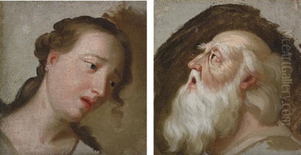 Head Of Lear (+ Head Of Cordelia; Pair Of Studies) Oil Painting by George Romney