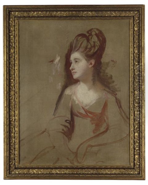 Portrait Of A Lady, In A White Dress, Unfinished Oil Painting by George Romney