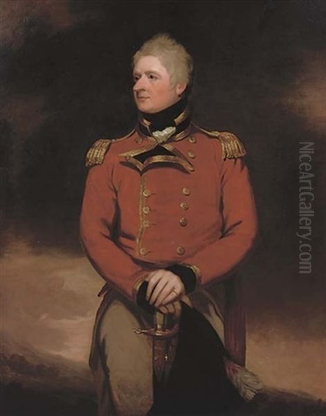 Portrait Of Lt. Col. The Hon. Francis Wheeler Hood In The Uniform Of The 3rd Foot Guards Oil Painting by George Romney