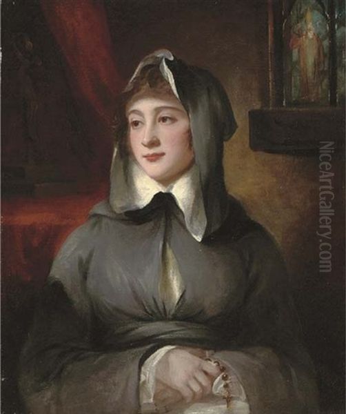 Portrait Of A Madame Larcena, Half-length, In Nun's Habit, Holding A Rosary Oil Painting by George Romney